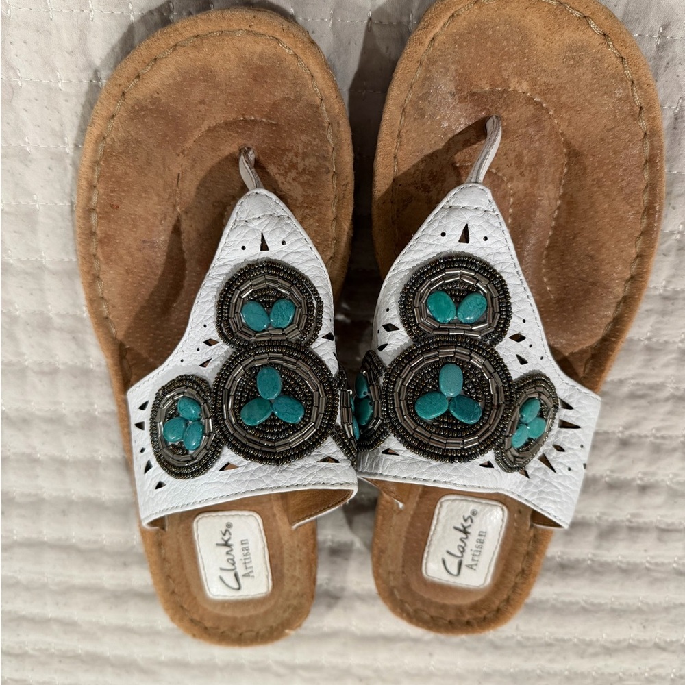 Clarks Women's White and Teal Sandals